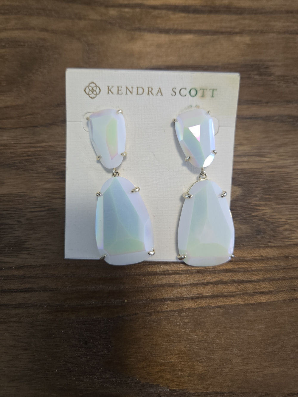 Kendra Scott Katie Statement Earrings White Iridescent in Gold Hardware - Picture 2 of 6